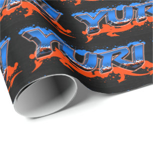 Yuri Vorname Name Graffiti blue orange Wrapping Paper