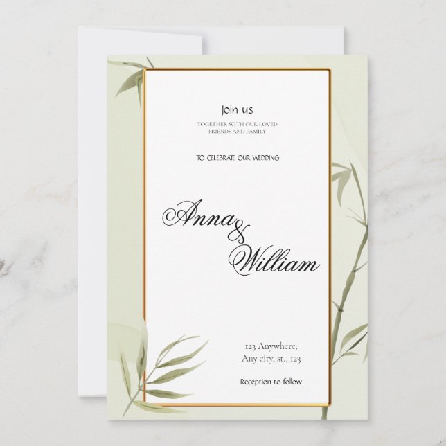YUUP Bamboo wedding invitation greenery themed  (Back)