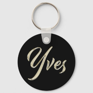 Yves Name whitegold Button Schlüsselanhänger Key Ring