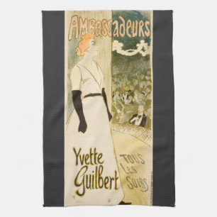 Yvette Guilbert by Theophile Alexandre Steinlen Tea Towel