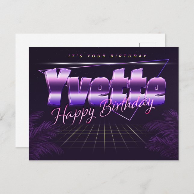 Yvette Name First name purple postcard birthday (Front/Back)