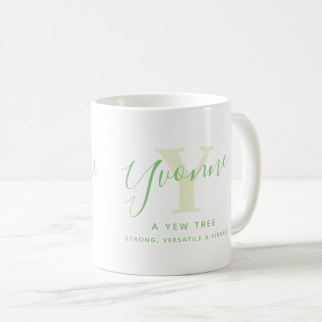 Yvonne name meaning and monogram Y green text Coffee Mug (Front Right)