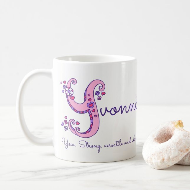 Yvonne name meaning personalised Y monogram mug (With Donut)