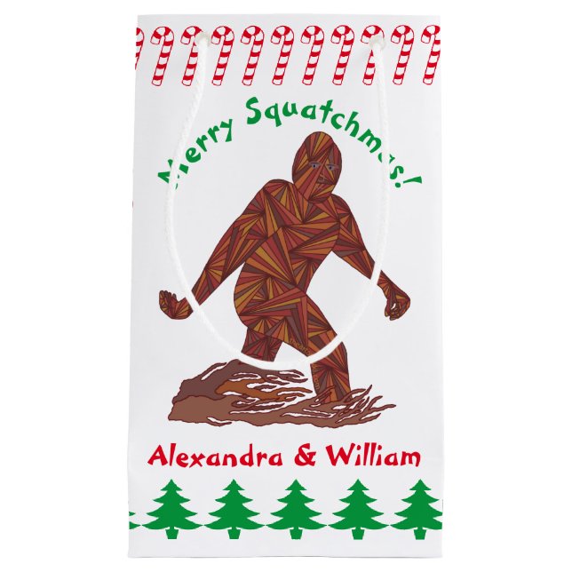 Z Bigfoot Walking Sasquatch Christmas Candy Canes Small Gift Bag (Front)
