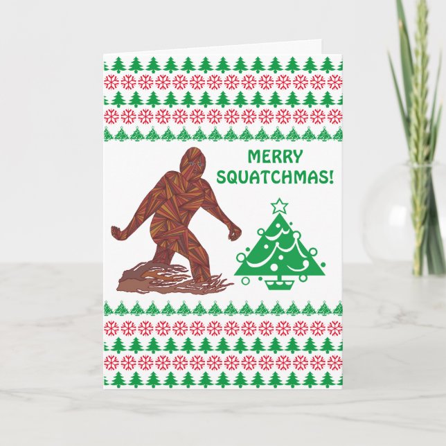 Z Bigfoot Walking Sasquatch Merry Squatchmas Funny Holiday Card (Front)