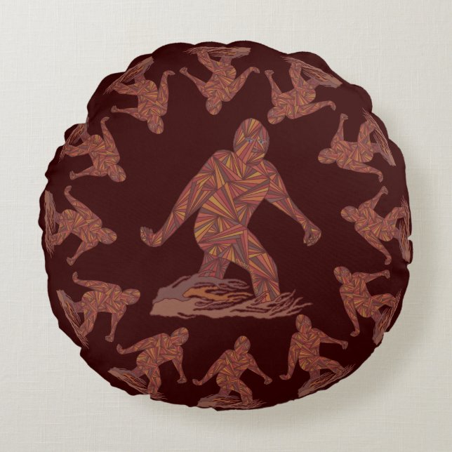 Z Bigfoot Walking Sasquatch Round Pattern Round Cushion (Front)