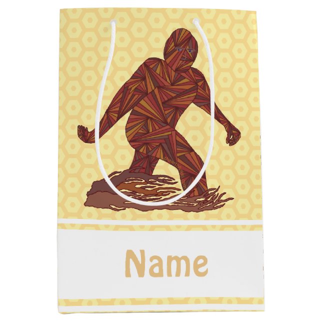 Z Bigfoot Walking Sasquatch Yellow And Brown Medium Gift Bag (Front)