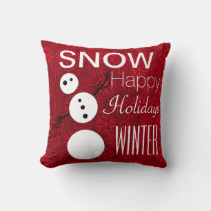 Z Black And White Snowman On Red Christmas Holiday Cushion