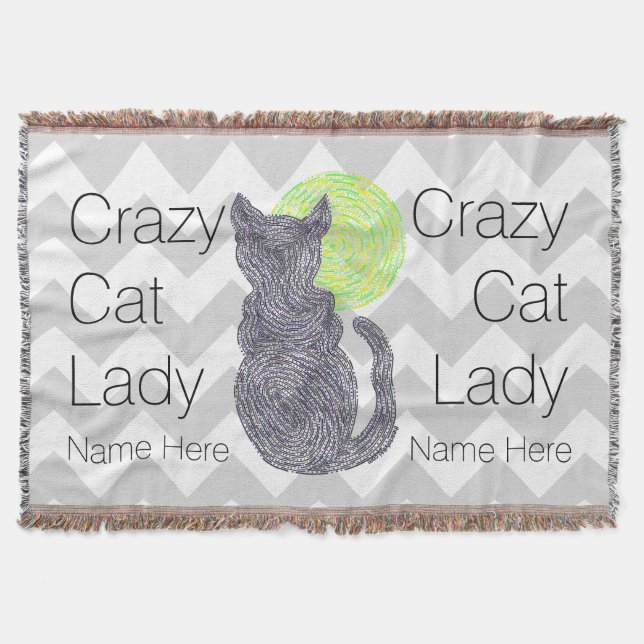 Z Black Cat And The Moon Cat Lover Crazy Cat Lady Throw Blanket (Front)