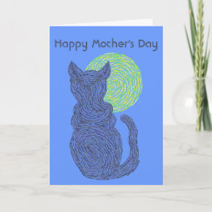 Z Black Cat & Moon Happy Mothers Day Love The Cat Card