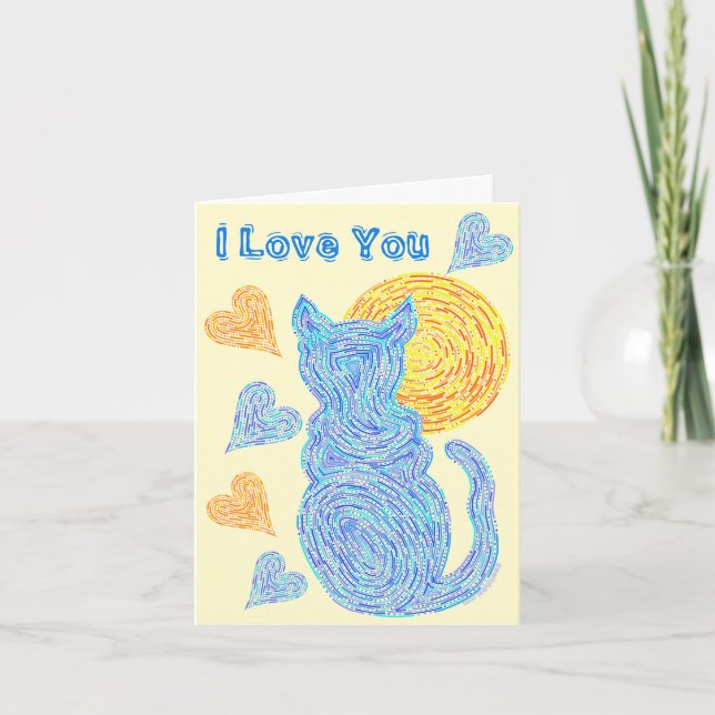 Z Blue Cat And The Moon Cat Lover Anniversary Card (Front)