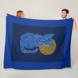 Z Blue Cat And The Moon Cat Lover Feline Kitten Fleece Blanket