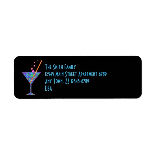 Z Blue Happy Hour Colourful Cocktail Martini Return Address Label