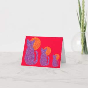 Z Cat And The Moon Blue Art Blank Note Card