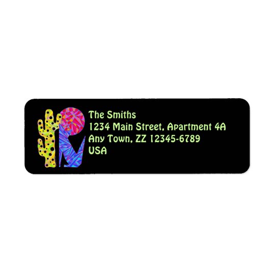 Z Colourful Blue Coyote Wolf Art Return Address Label
