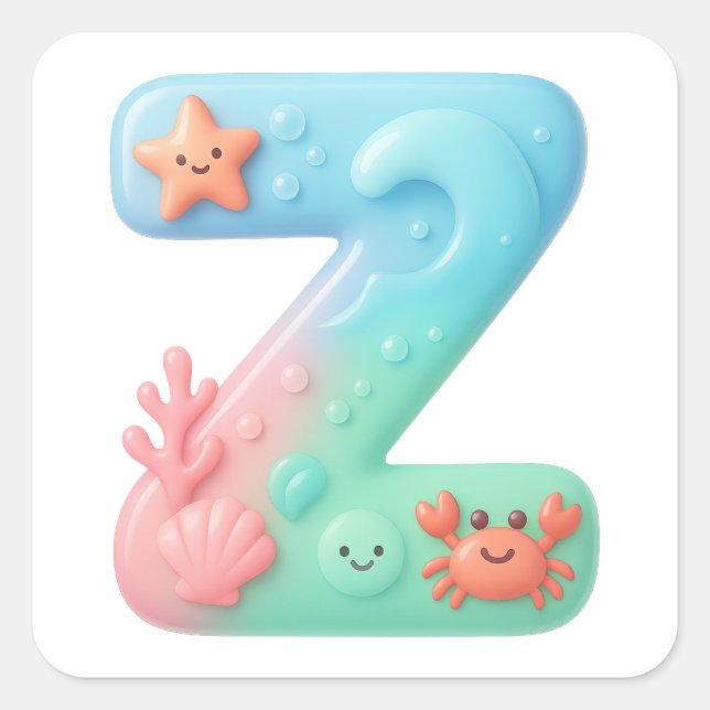 "Z" Cute Letter - Underwater Sea Creature  Square Sticker (Front)