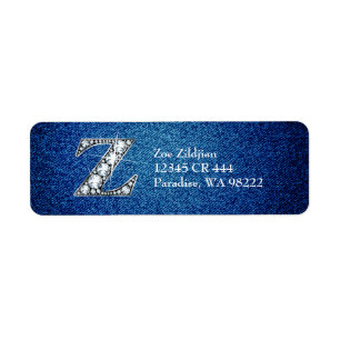 Z Faux Diamond on Denim Return Address Label
