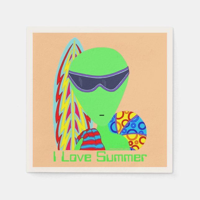 Z Fun LGM Alien Vacation I Love Summer Party Napkin (Front)
