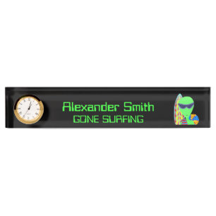 Z Funny Gone Surfing Alien LGM Geek Humour Desk Nameplate