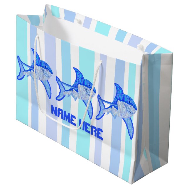 Z Great White Shark Colourful Sea Stripes Large Gift Bag (Front Angled)