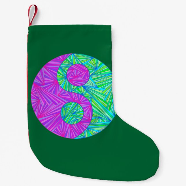 Z Green And Purple Yin And Yang Symbol Zen Small Christmas Stocking (Front)