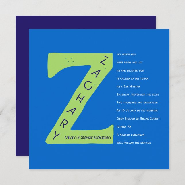 Z Initial Collection Bar Bat Mitzvah Invitation (Front/Back)
