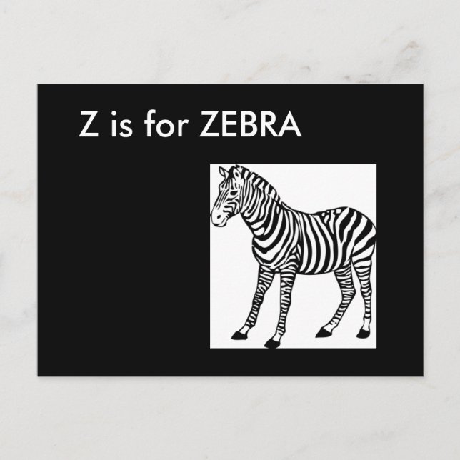 "Z" is for Zebra Alphabet Flashcard Postcard (Front)