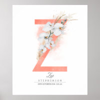 Z Letter Monogram White Orchids and Pampas Grass