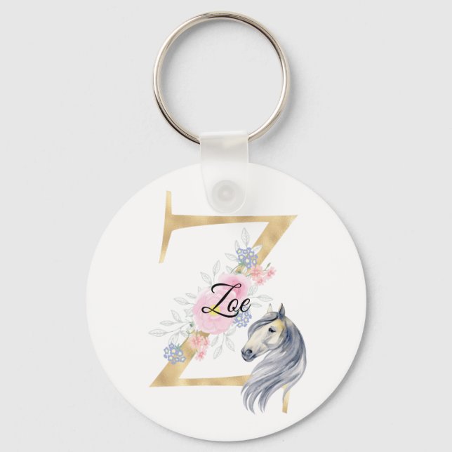 Z letter personalized name monogram with horse Two Key Ring (Front)