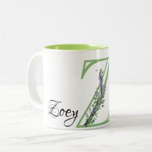 Z letter romantic watercolor Lavender Eucalyptus Two-Tone Coffee Mug