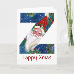 Z LETTER / SANTA CLAUS WITH RED RIBBON MONOGRAM HOLIDAY CARD