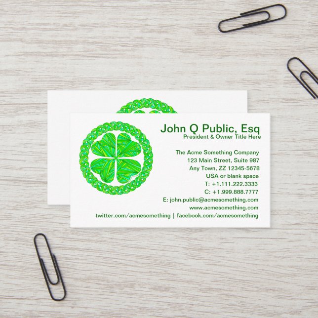 Z Lucky Celtic Shamrock Business Cards (Front/Back In Situ)