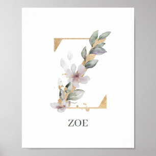 Z Monogram Floral Personalised Poster