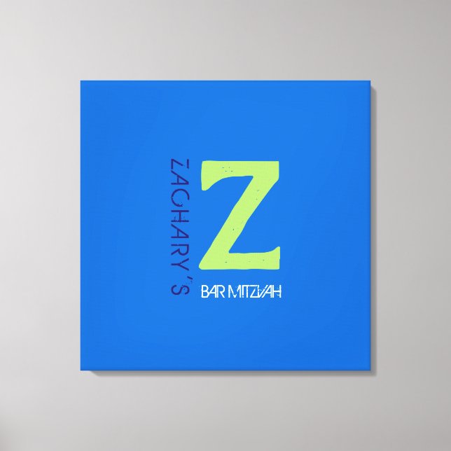 Z Monogram Initial Bar Bat Mitzvah Sign-In Board Canvas Print (Front)