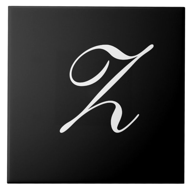 Z Monogram Initial White on Black Tile (Front)