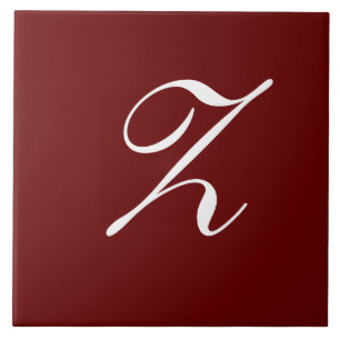 Z Monogram Initial White on Dark Red Tile
