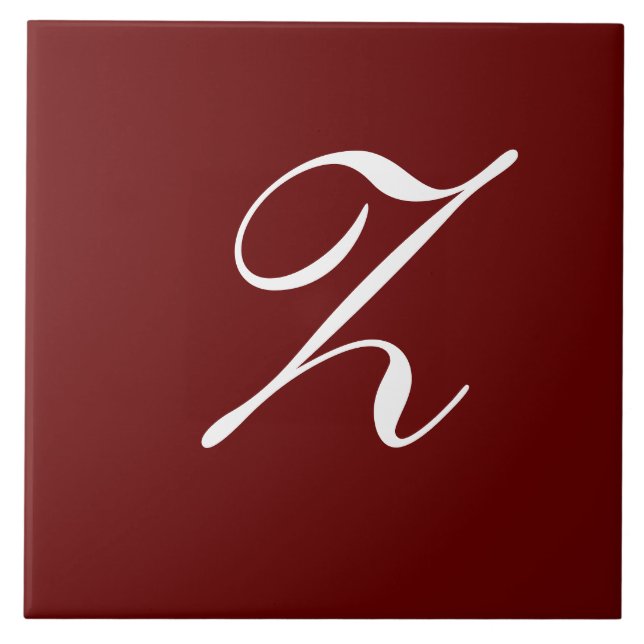 Z Monogram Initial White on Dark Red Tile (Front)