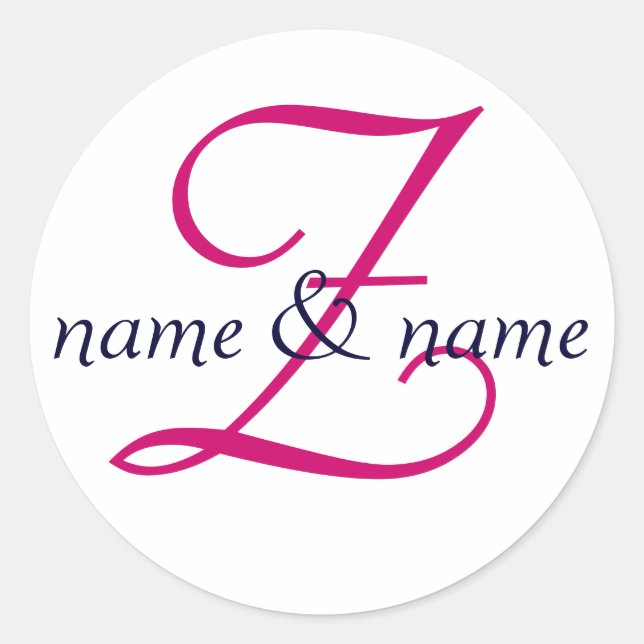 "Z" monogram label, personalise first names Classic Round Sticker (Front)