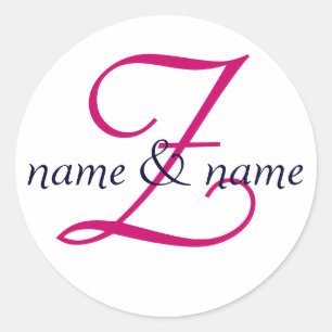 "Z" monogram label, personalise first names Classic Round Sticker