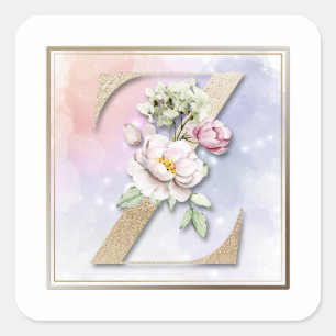 Z Monogram White Rose Square Sticker