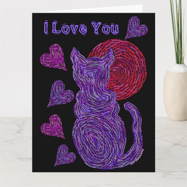 Z Purple Cat And The Moon Cat Lover Anniversary Card (Front)
