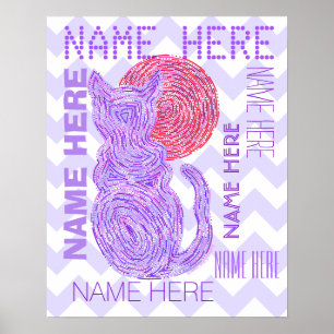 Z Purple Cat And The Moon Cat Lover Chevron Poster
