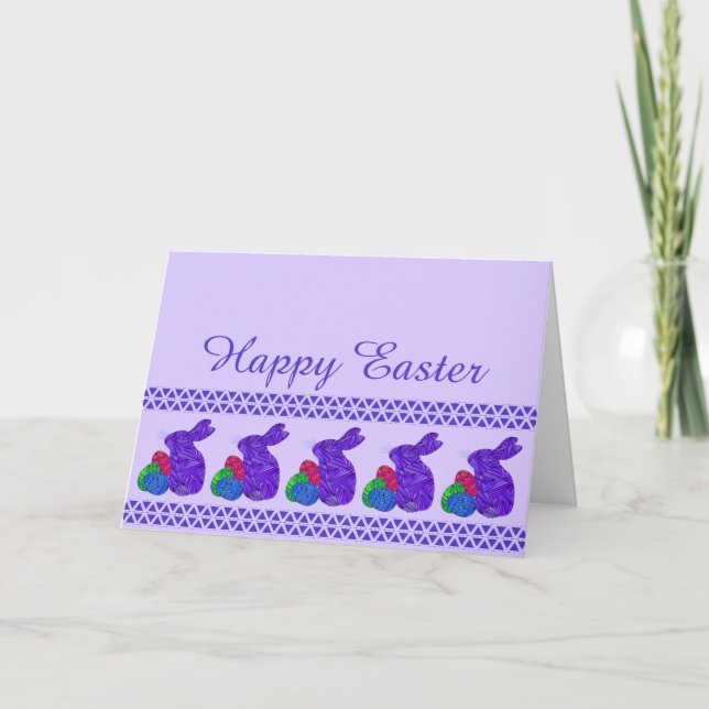 Z Purple Easter Bunny Easter Eggs Colourful Rabbit Holiday Card (Front)