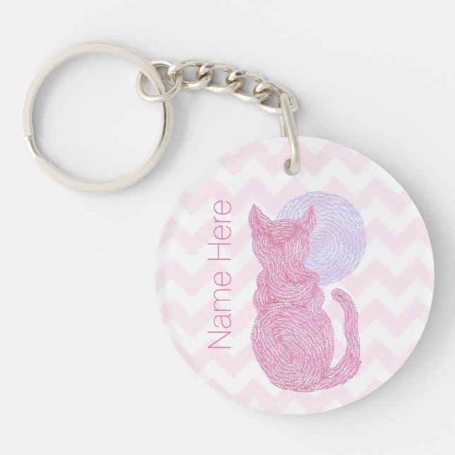 Z Red Cat And The Moon Cat Lover Personalised Key Ring (Front)