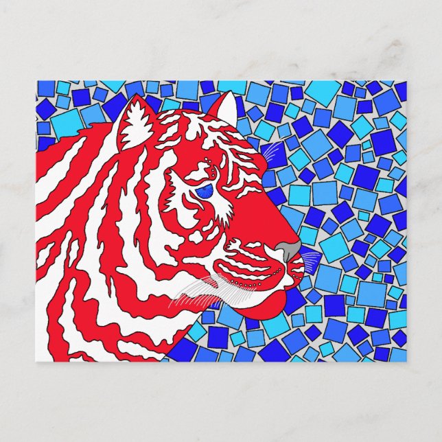 Z Red White And Blue Patriotic Tiger Artsy Postcard (Front)