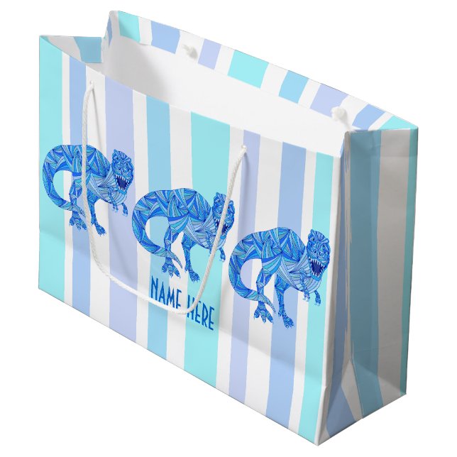 Z T-Rex Dinosaur Colourful Prehistoric Stripes Large Gift Bag (Front Angled)