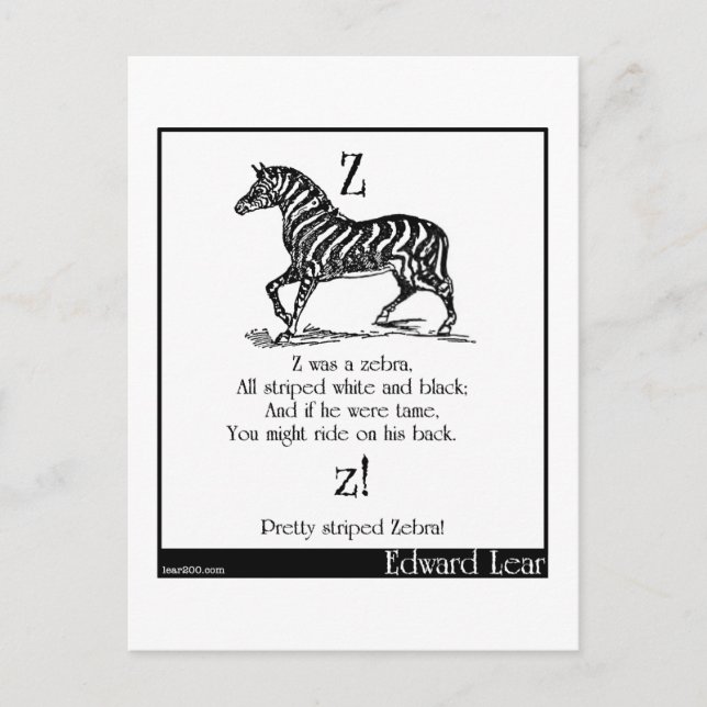 Z was a zebra postcard (Front)