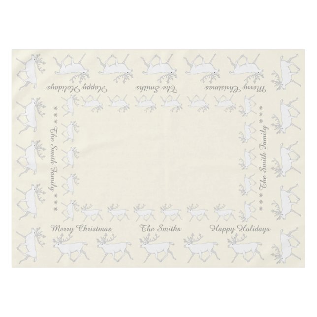 Z White Caribou Reindeer Christmas Holiday Fun Tablecloth (Front (Horizontal))