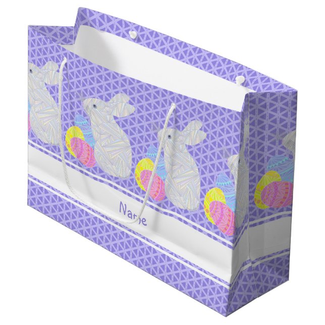Z White Easter Bunny Colourful Personalised Large Gift Bag (Front Angled)