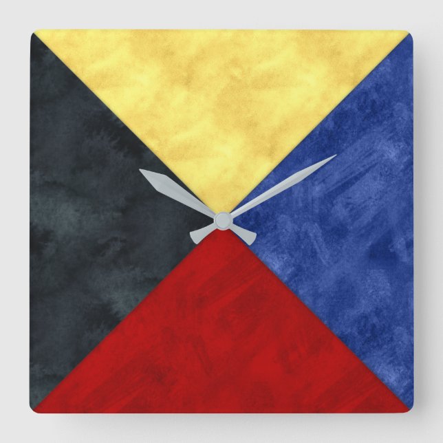 Z Zulu Watercolor Nautical Signal Maritime Flag Square Wall Clock (Front)